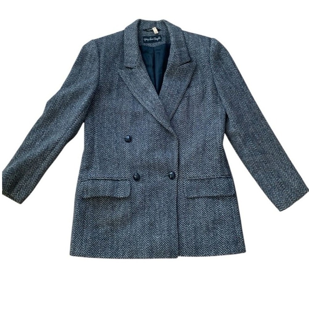Giorgio Sant Angelo Wool Double Breasted Jacket Grey Herringbone Women’s Size 4